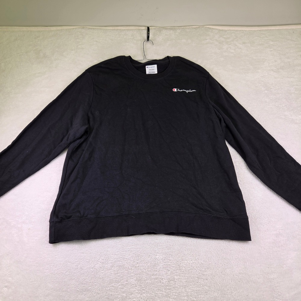 Champion Mens XXL Black Crewneck Sweatshirt Script Logo Long Sleeve Pullover